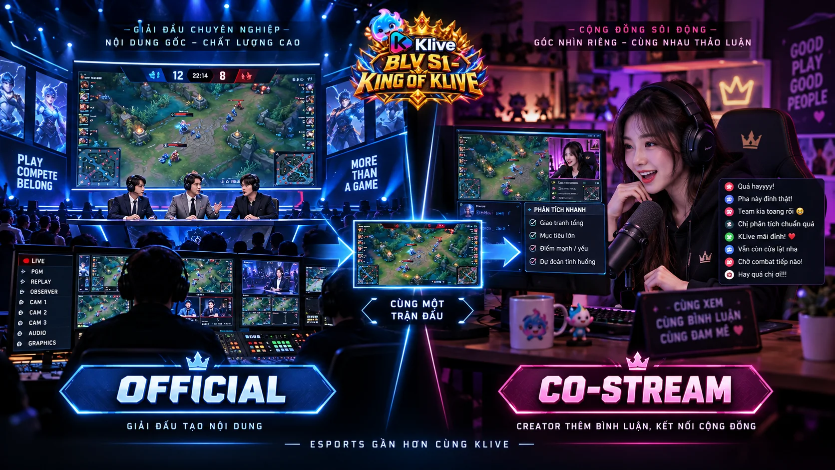 Luồng phát sóng chính thức và co-stream trong Esports khác nhau như thế nào?